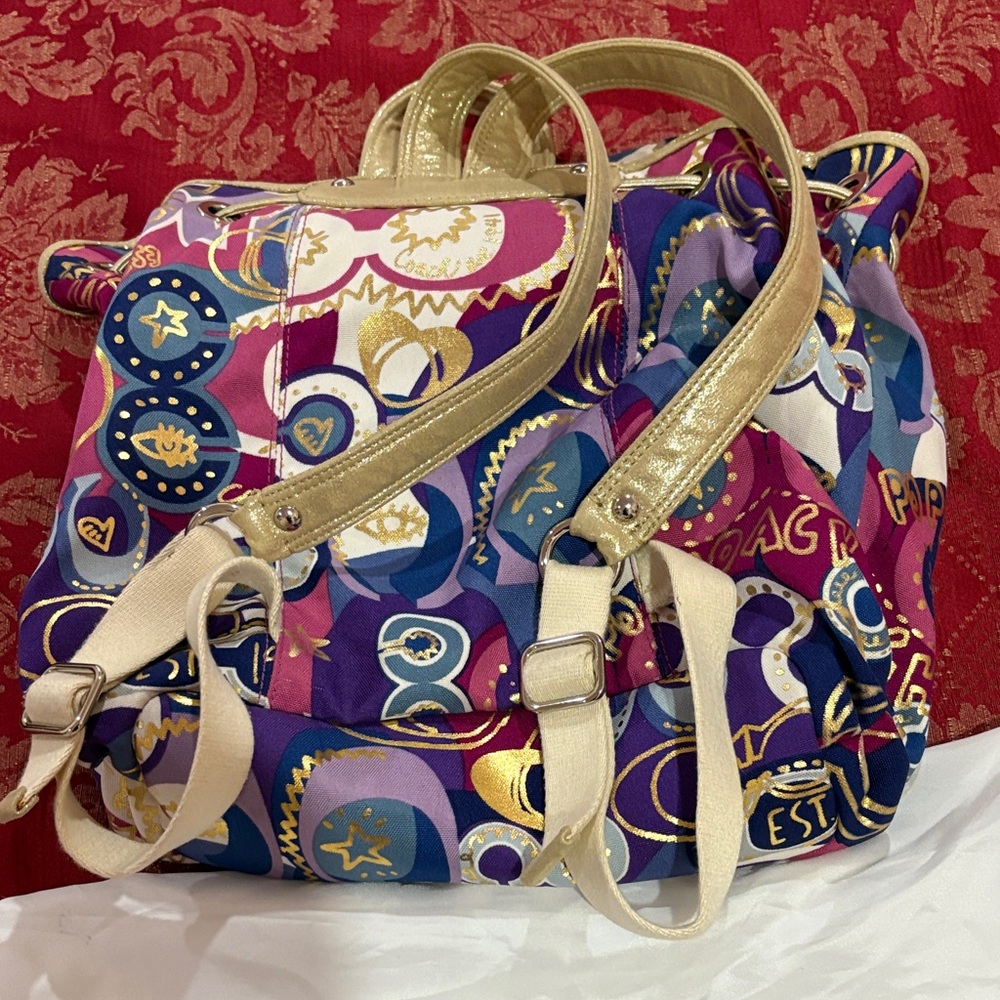 Authentic Coach Poppy Multicolor Gold Accents Medium Backpack - Picture 10 of 16